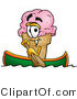 Illustration of a Cartoon Ice Cream Cone Mascot Rowing a Boat by Mascot Junction