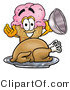 Illustration of a Cartoon Ice Cream Cone Mascot Serving a Thanksgiving Turkey on a Platter by Mascot Junction