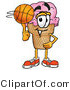 Illustration of a Cartoon Ice Cream Cone Mascot Spinning a Basketball on His Finger by Mascot Junction