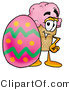 Illustration of a Cartoon Ice Cream Cone Mascot Standing Beside an Easter Egg by Mascot Junction