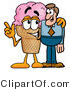 Illustration of a Cartoon Ice Cream Cone Mascot Talking to a Business Man by Mascot Junction