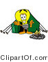 Illustration of a Cartoon Light Bulb Mascot Camping with a Tent and Fire by Mascot Junction