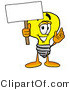 Illustration of a Cartoon Light Bulb Mascot Holding a Blank Sign by Mascot Junction