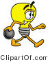 Illustration of a Cartoon Light Bulb Mascot Holding a Bowling Ball by Mascot Junction