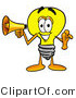 Illustration of a Cartoon Light Bulb Mascot Holding a Megaphone by Mascot Junction