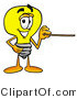 Illustration of a Cartoon Light Bulb Mascot Holding a Pointer Stick by Mascot Junction
