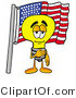 Illustration of a Cartoon Light Bulb Mascot Pledging Allegiance to an American Flag by Mascot Junction