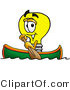 Illustration of a Cartoon Light Bulb Mascot Rowing a Boat by Mascot Junction