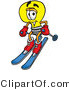 Illustration of a Cartoon Light Bulb Mascot Skiing Downhill by Mascot Junction