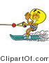 Illustration of a Cartoon Light Bulb Mascot Waving While Water Skiing by Mascot Junction