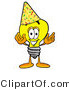 Illustration of a Cartoon Light Bulb Mascot Wearing a Birthday Party Hat by Mascot Junction