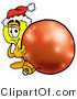 Illustration of a Cartoon Light Bulb Mascot Wearing a Santa Hat, Standing with a Christmas Bauble by Mascot Junction