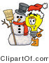 Illustration of a Cartoon Light Bulb Mascot with a Snowman on Christmas by Mascot Junction