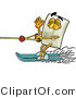 Illustration of a Cartoon Light Switch Mascot Waving While Water Skiing by Mascot Junction