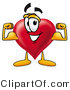 Illustration of a Cartoon Love Heart Mascot Flexing His Arm Muscles by Mascot Junction