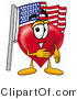 Illustration of a Cartoon Love Heart Mascot Pledging Allegiance to an American Flag by Mascot Junction
