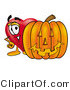 Illustration of a Cartoon Love Heart Mascot with a Carved Halloween Pumpkin by Mascot Junction