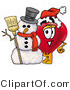 Illustration of a Cartoon Love Heart Mascot with a Snowman on Christmas by Mascot Junction