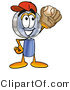 Illustration of a Cartoon Magnifying Glass Mascot Catching a Baseball with a Glove by Mascot Junction