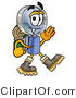 Illustration of a Cartoon Magnifying Glass Mascot Hiking and Carrying a Backpack by Mascot Junction