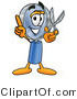 Illustration of a Cartoon Magnifying Glass Mascot Holding a Pair of Scissors by Mascot Junction