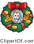 Illustration of a Cartoon Magnifying Glass Mascot in the Center of a Christmas Wreath by Mascot Junction
