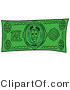 Illustration of a Cartoon Magnifying Glass Mascot on a Dollar Bill by Mascot Junction