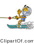 Illustration of a Cartoon Magnifying Glass Mascot Waving While Water Skiing by Mascot Junction