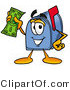 Illustration of a Cartoon Mailbox Holding a Dollar Bill by Mascot Junction