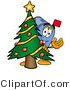 Illustration of a Cartoon Mailbox Waving and Standing by a Decorated Christmas Tree by Mascot Junction