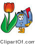 Illustration of a Cartoon Mailbox with a Red Tulip Flower in the Spring by Mascot Junction