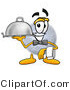 Illustration of a Cartoon Moon Mascot Dressed As a Waiter and Holding a Serving Platter by Mascot Junction