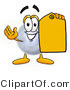 Illustration of a Cartoon Moon Mascot Holding a Yellow Sales Price Tag by Mascot Junction