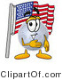 Illustration of a Cartoon Moon Mascot Pledging Allegiance to an American Flag by Mascot Junction