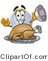 Illustration of a Cartoon Moon Mascot Serving a Thanksgiving Turkey on a Platter by Mascot Junction