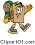 Illustration of a Cartoon Packing Box Mascot Hiking and Carrying a Backpack by Mascot Junction