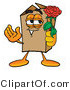 Illustration of a Cartoon Packing Box Mascot Holding a Red Rose on Valentines Day by Mascot Junction