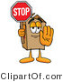 Illustration of a Cartoon Packing Box Mascot Holding a Stop Sign by Mascot Junction