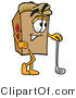 Illustration of a Cartoon Packing Box Mascot Leaning on a Golf Club While Golfing by Mascot Junction