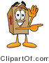 Illustration of a Cartoon Packing Box Mascot Waving and Pointing by Mascot Junction