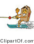 Illustration of a Cartoon Packing Box Mascot Waving While Water Skiing by Mascot Junction