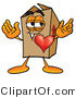 Illustration of a Cartoon Packing Box Mascot with His Heart Beating out of His Chest by Mascot Junction