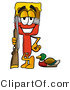 Illustration of a Cartoon Paint Brush Mascot Duck Hunting, Standing with a Rifle and Duck by Mascot Junction