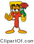 Illustration of a Cartoon Paint Brush Mascot Holding a Red Rose on Valentines Day by Mascot Junction