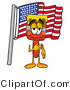 Illustration of a Cartoon Paint Brush Mascot Pledging Allegiance to an American Flag by Mascot Junction