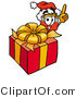 Illustration of a Cartoon Paint Brush Mascot Standing by a Christmas Present by Mascot Junction