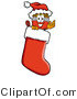 Illustration of a Cartoon Paint Brush Mascot Wearing a Santa Hat Inside a Red Christmas Stocking by Mascot Junction