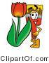 Illustration of a Cartoon Paint Brush Mascot with a Red Tulip Flower in the Spring by Mascot Junction