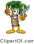 Illustration of a Cartoon Palm Tree Mascot Holding a Pair of Scissors by Mascot Junction