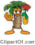 Illustration of a Cartoon Palm Tree Mascot Holding a Red Rose on Valentines Day by Mascot Junction